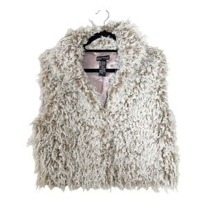 Bebe Vintage Y2K Cream Boho Shaggy Curly Faux Fur Vest Size Large
